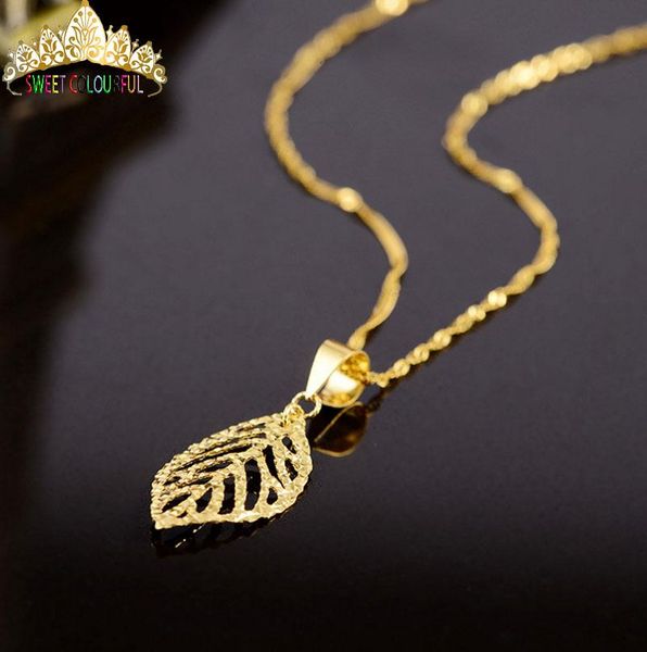 leaf 18k gold necklace au750 beautiful gift, Silver