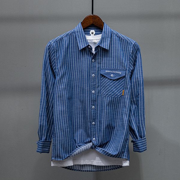 2021 new 100% cotton simple versatile pocket casual stripe long sleeve shirt, White;black 
2021 new 100% cotton simple versatile pocket casual stripe long sleeve shirt, White;black