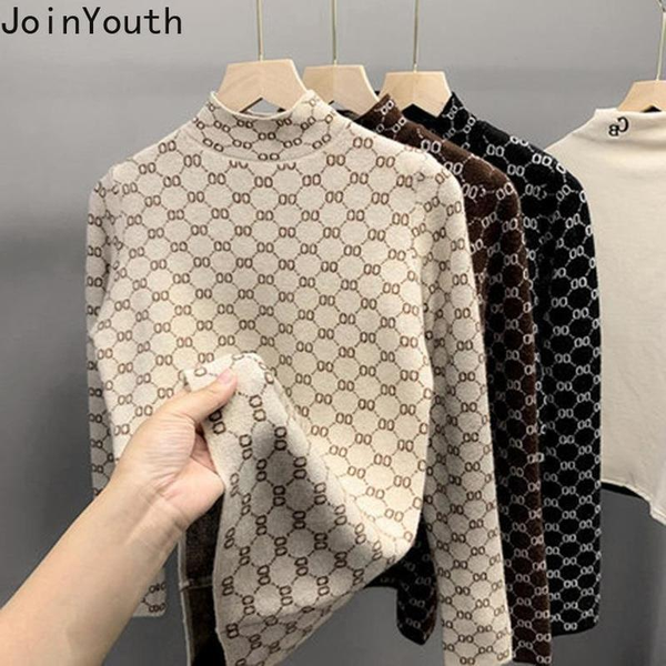 half-high neck pullover sweater women autumn winter korean fashion jacquard slim knitted thickening base jumper, White;black
half-high neck pullover sweater women autumn winter korean fashion jacquard slim knitted thickening base jumper, White;black