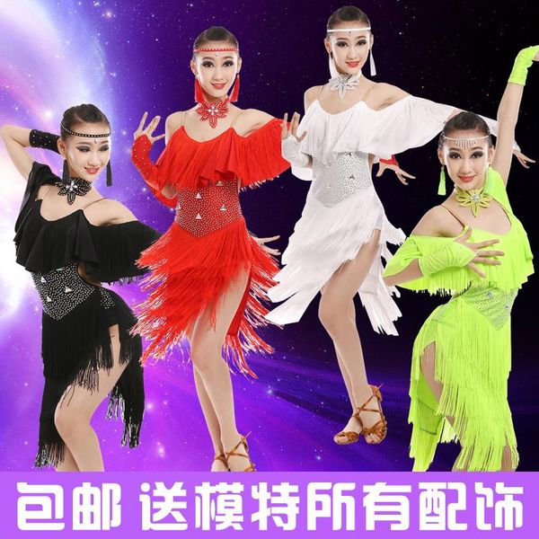 new girl bright diamond tassel latin dance dress children's latin competition clothing children'sprofessional dance dress, Black;red 
new girl bright diamond tassel latin dance dress children's latin competition clothing children'sprofessional dance dress, Black;red