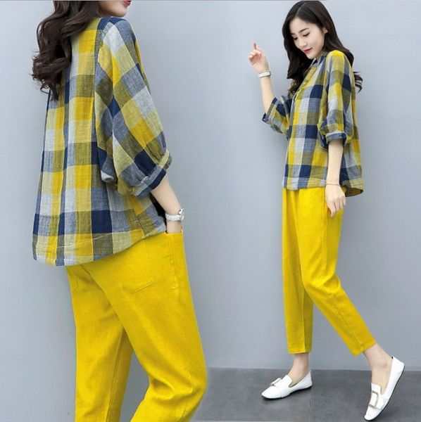 spring 2020 new two-piece suit pants large plaid shirt shirt capris small leg pants casual fashion suit women summer qqqyx, Gray
spring 2020 new two-piece suit pants large plaid shirt shirt capris small leg pants casual fashion suit women summer qqqyx, Gray
