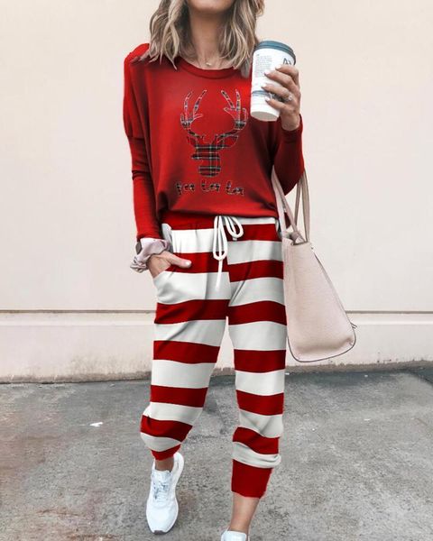women's tracksuits women fashion casual two-piece set suits female autumn clothes christmas elk print &striped drawstring pants1, Gray
women's tracksuits women fashion casual two-piece set suits female autumn clothes christmas elk print &striped drawstring pants1, Gray