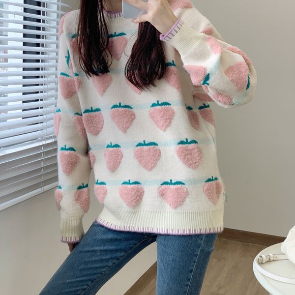 women's sweet sweaters o-neck long sleeve strawberry pattern knitted pullovers 2020 new arrival casual female jumper mujer, White;black
women's sweet sweaters o-neck long sleeve strawberry pattern knitted pullovers 2020 new arrival casual female jumper mujer, White;black