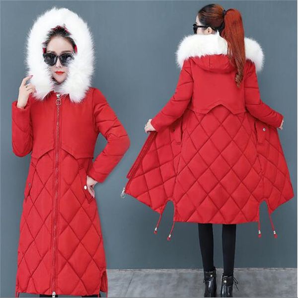 european american winter new women's slim thick down jacket long padded coat and fur collar hooded jackets parkas, Black
european american winter new women's slim thick down jacket long padded coat and fur collar hooded jackets parkas, Black