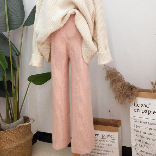 women's pants & capris 2021 autumn winter thick warm office ladies loose knitting female casual elastic waist wide leg long trousers s3, Black;white
women's pants & capris 2021 autumn winter thick warm office ladies loose knitting female casual elastic waist wide leg long trousers s3, Black;white