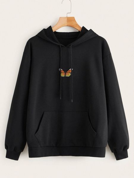 butterfly graphic drawstring hoodie y71z#, White;black