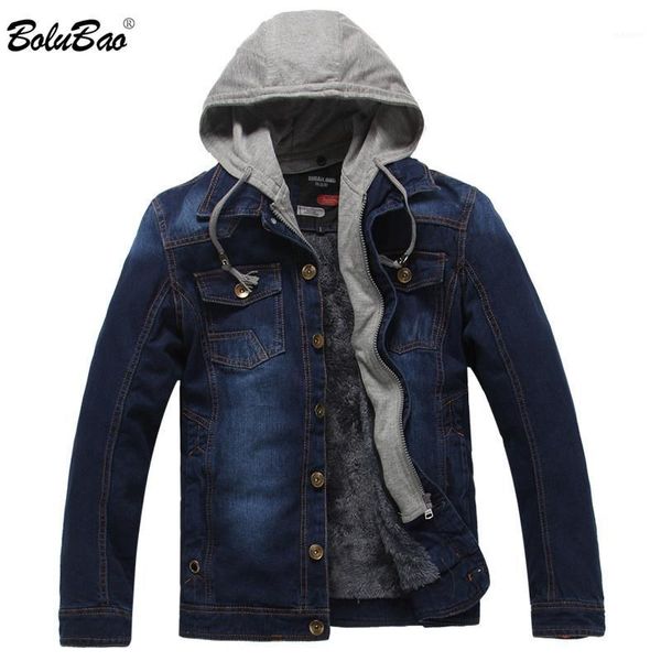 bolubao men winter jean jackets 2019 new men casual street style denim coats male thicker hooded denim jackets warm outerwear1, Black;brown