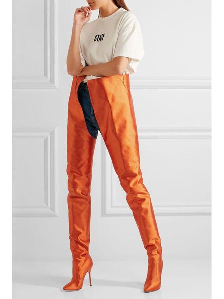 2020 women waist high boots high heels silk satin boots fashion show orange ,pink ,green shoes women, Black
2020 women waist high boots high heels silk satin boots fashion show orange ,pink ,green shoes women, Black