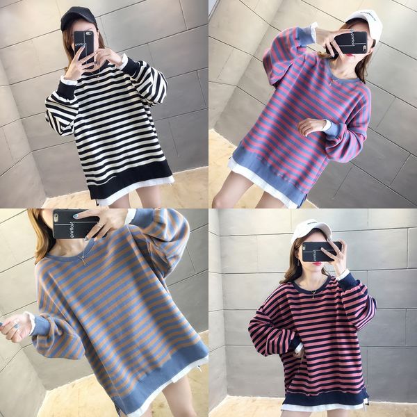 2020 autumn new stripe super fire cec sweater women loose korean fake two pieces of women's sweater fashion trend qtjmx, Black
2020 autumn new stripe super fire cec sweater women loose korean fake two pieces of women's sweater fashion trend qtjmx, Black