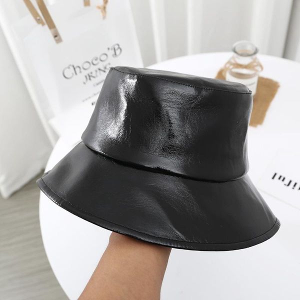 bucket hat black pu leather fisherman hat men/women fashion all seasons white blue collapsible basin, Blue;gray 
bucket hat black pu leather fisherman hat men/women fashion all seasons white blue collapsible basin, Blue;gray