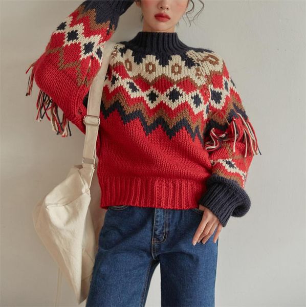 women's sweaters winter retro high neck fashion tassel sweater thick warm pullover casual knitted, White;black
women's sweaters winter retro high neck fashion tassel sweater thick warm pullover casual knitted, White;black