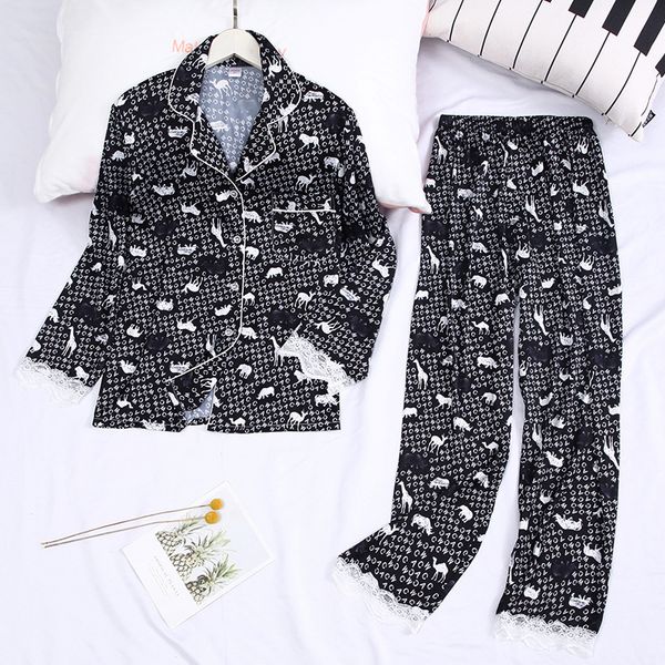 2021 new spring summer women's pajamas sets oversized pringting female sleepwear for sleeping with lace long sleeve nightwear ladies tt, Black;red
2021 new spring summer women's pajamas sets oversized pringting female sleepwear for sleeping with lace long sleeve nightwear ladies tt, Black;red