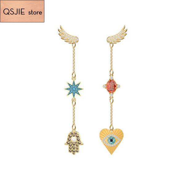 qsjie swa lucky element heart-shaped magic eye asymmetric palm earrings charming fashion jewelry, Golden;silver
qsjie swa lucky element heart-shaped magic eye asymmetric palm earrings charming fashion jewelry, Golden;silver