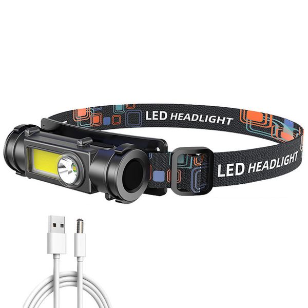 

new portable mini powerful led headlamp xpe+cob usb rechargeable headlight built-in battery waterproof head torch lamp