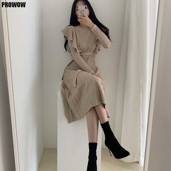one-piece knitted sweater dress korean women ruffled waist dresses 2020 autumn winter women's sweater knitt dress midi dress y0118, Black;gray
one-piece knitted sweater dress korean women ruffled waist dresses 2020 autumn winter women's sweater knitt dress midi dress y0118, Black;gray