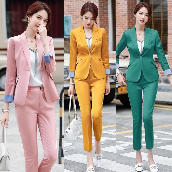 ladies pant suits for women work suits pink blazer and jackets sets office uniform style pansuits, White
ladies pant suits for women work suits pink blazer and jackets sets office uniform style pansuits, White