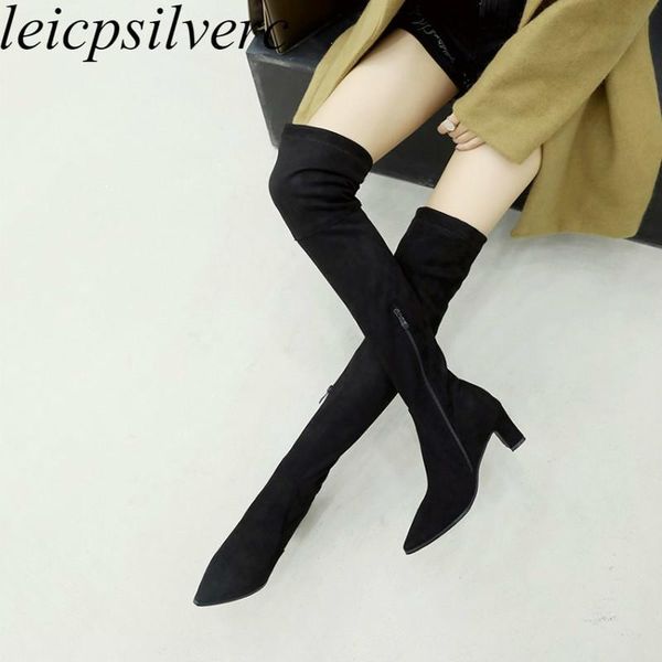 women boots autumn winter warm stretch high-heeled over the knee pointed toe zip 2020 fashion flock, Black
women boots autumn winter warm stretch high-heeled over the knee pointed toe zip 2020 fashion flock, Black