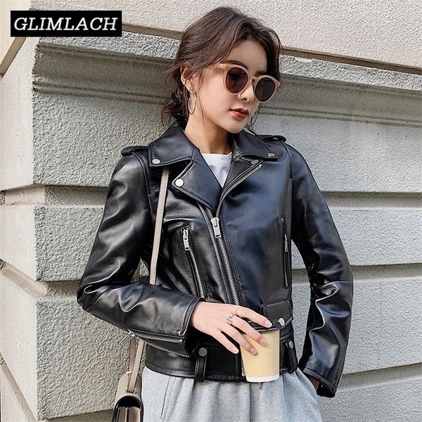 

women plus size sheepskin genuine leather jackets autumn slim motorcycle biker jacket ladies real leather coats chaqueta mujer 201223, Black