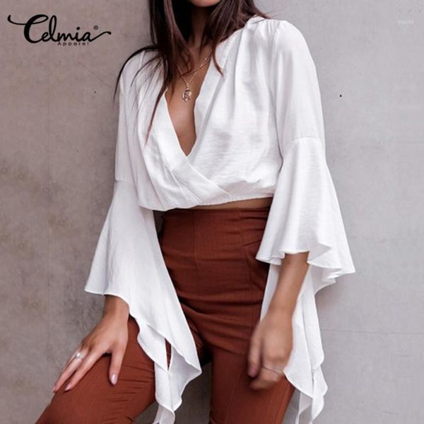 celmia women short shirts summer flare sleeve blouses fashion irregular ruffles v-neck solid casual ladies blusas plus size1, White
celmia women short shirts summer flare sleeve blouses fashion irregular ruffles v-neck solid casual ladies blusas plus size1, White