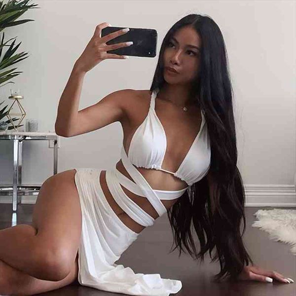 white bandage pleated two piece set deep v crop and split midi skirts summer 2 piece set women, Gray
white bandage pleated two piece set deep v crop and split midi skirts summer 2 piece set women, Gray