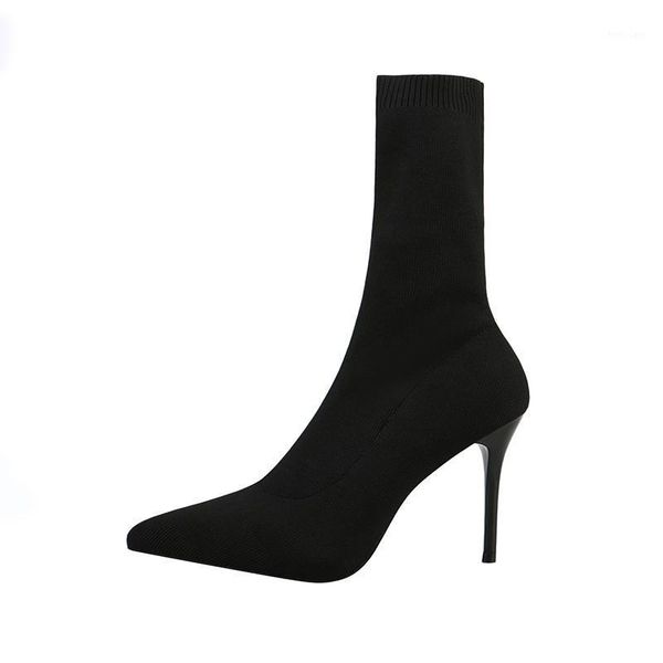 women's stretch fabric boots ladies thin high heels sock boots autumn winter mid calf pointed toe female pumps 20201, Black
women's stretch fabric boots ladies thin high heels sock boots autumn winter mid calf pointed toe female pumps 20201, Black