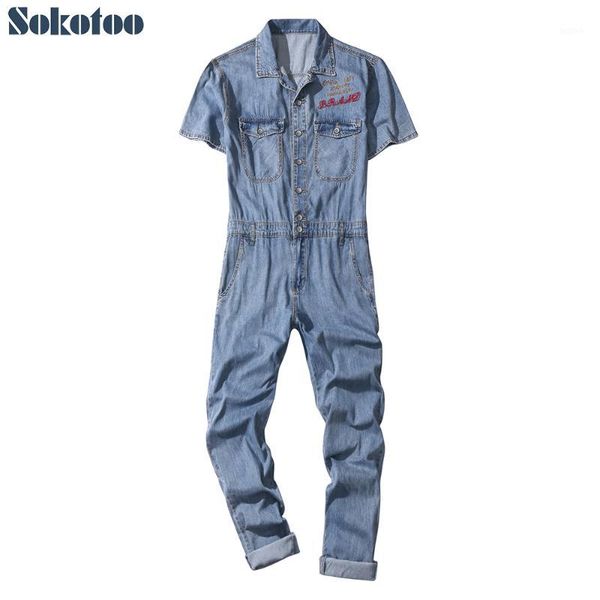 sokotoo men's short sleeves letters embroidery loose thin denim jumpsuits casual light blue overalls crop jeans1
sokotoo men's short sleeves letters embroidery loose thin denim jumpsuits casual light blue overalls crop jeans1