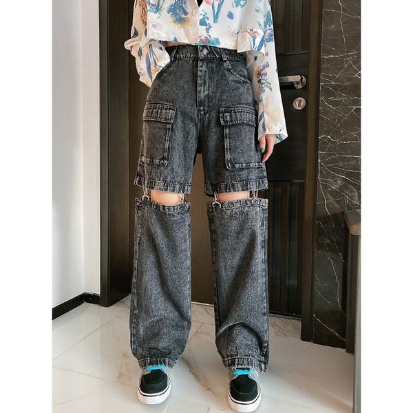 shuai fried hip-hop straight jean women's loose bf detachable leg functional old jeans, Blue
shuai fried hip-hop straight jean women's loose bf detachable leg functional old jeans, Blue