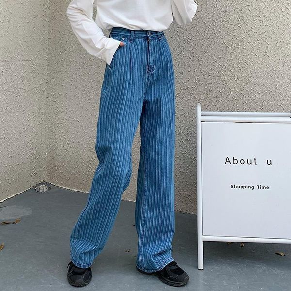 women's jeans high waist loose straight woman plus size casual striped mom washed boyfriend femme1, Blue
women's jeans high waist loose straight woman plus size casual striped mom washed boyfriend femme1, Blue