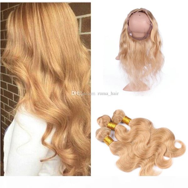 #27 body wave 360 lace band frontal closure with bundles honey blonde wavy virgin human hair with pre plucked 360 full frontals, Black;brown
#27 body wave 360 lace band frontal closure with bundles honey blonde wavy virgin human hair with pre plucked 360 full frontals, Black;brown