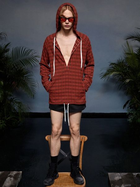 x credo men plaid zip half placket drawstring anorak jacket r3eo#, Black;brown
x credo men plaid zip half placket drawstring anorak jacket r3eo#, Black;brown