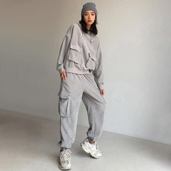 women's tracksuits europe women corduroy sweatshirt oversized hoodie with pocket and relaxed cargo pants co-ord set 9mlw, Gray
women's tracksuits europe women corduroy sweatshirt oversized hoodie with pocket and relaxed cargo pants co-ord set 9mlw, Gray