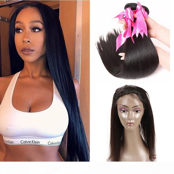brazilian straight human hair weave with lace frontal closure brazilian pre plucked 360 lace frontal with virgin human hair bundles, Black
brazilian straight human hair weave with lace frontal closure brazilian pre plucked 360 lace frontal with virgin human hair bundles, Black