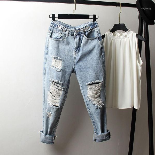 2020 new autumn women high waist loose jeans trousers hole ripped fashion harem casual streetwear oversized denim pants w141, Blue
2020 new autumn women high waist loose jeans trousers hole ripped fashion harem casual streetwear oversized denim pants w141, Blue