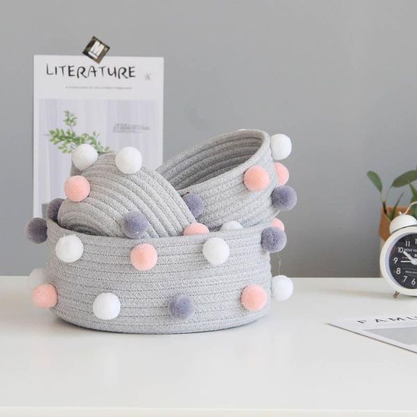storage baskets hand-woven laundry basket nordic cute pompom decor for sundries cosmetic toys deskorganizer round
storage baskets hand-woven laundry basket nordic cute pompom decor for sundries cosmetic toys deskorganizer round