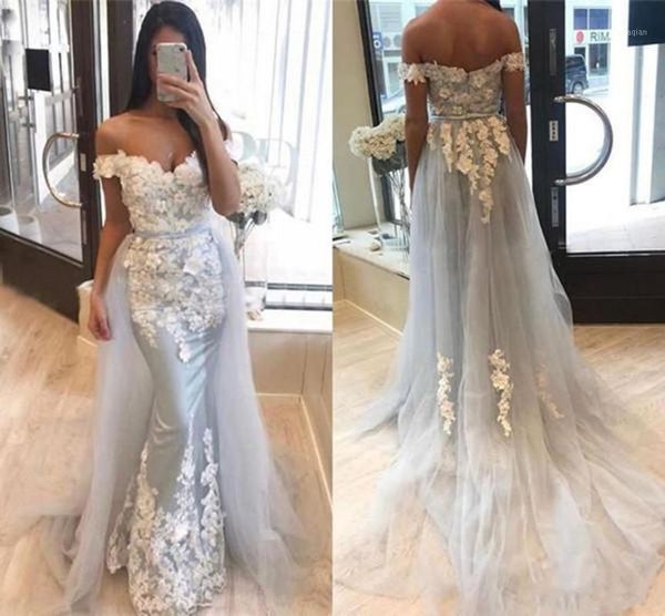 party dresses chic lace applique long mermaid prom off shoulder evening gowns with detachable train tulle formal dress1, White;black
party dresses chic lace applique long mermaid prom off shoulder evening gowns with detachable train tulle formal dress1, White;black