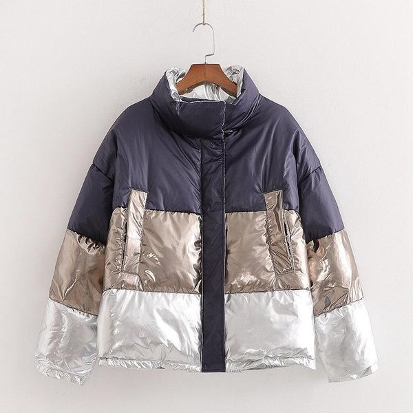 winter reversible coat women metallic color harajuku puffer jacket cotton-padded stand bubble coat european fashion 20191, Black 
winter reversible coat women metallic color harajuku puffer jacket cotton-padded stand bubble coat european fashion 20191, Black