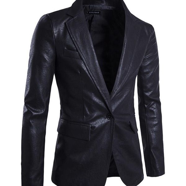 men's new blazer single button jacket men soft pu leather brand jackets coat men's suit clothes, Black
men's new blazer single button jacket men soft pu leather brand jackets coat men's suit clothes, Black