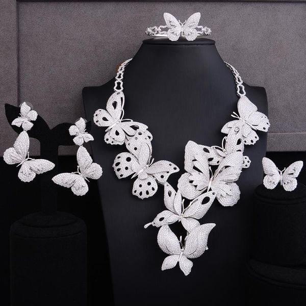 siscathy 4pcs trendy nigerian wedding cubic zirconia necklace/earrings/bracelet bangle/resizable ring jewelry sets for women, Silver
siscathy 4pcs trendy nigerian wedding cubic zirconia necklace/earrings/bracelet bangle/resizable ring jewelry sets for women, Silver