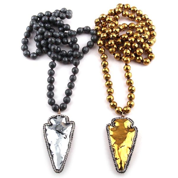 pendant necklaces fashion faceted hematite stone long knotted handmake paved arrowhead, Silver
pendant necklaces fashion faceted hematite stone long knotted handmake paved arrowhead, Silver