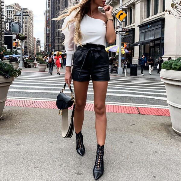 autumn 2020 women's pocket lace up pu casual shorts, Black;gray
autumn 2020 women's pocket lace up pu casual shorts, Black;gray