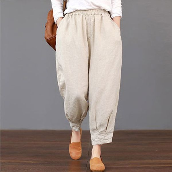 cotton linen high waist women's harem pants elastic waist solid ankle-length joggers trousers women summer vintage clothes 201113, Black;white
cotton linen high waist women's harem pants elastic waist solid ankle-length joggers trousers women summer vintage clothes 201113, Black;white