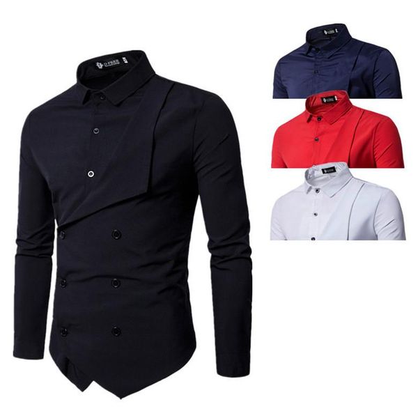new style men's personality double-breasted fake two-piece long-sleeved shirt with turn-over placket british youth shirt, White;black
new style men's personality double-breasted fake two-piece long-sleeved shirt with turn-over placket british youth shirt, White;black