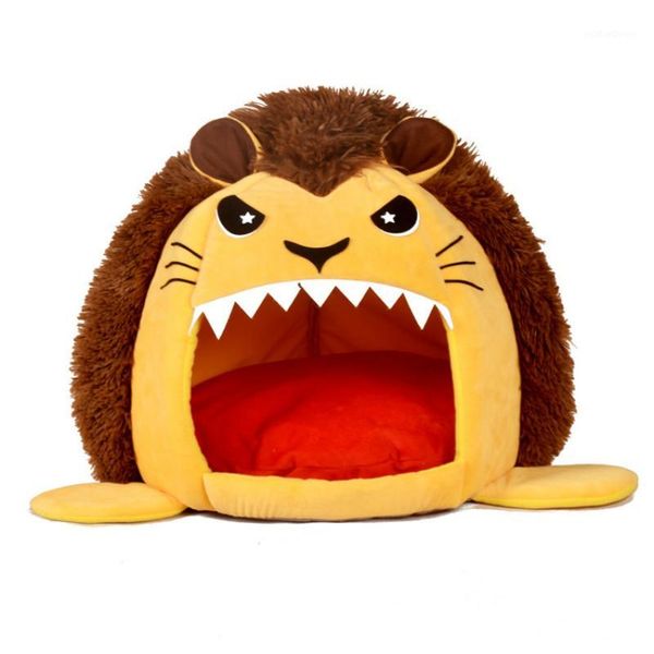 kennels & pens pet huts, cute lion round bed, washable cotton soft dog cat bed with mat1