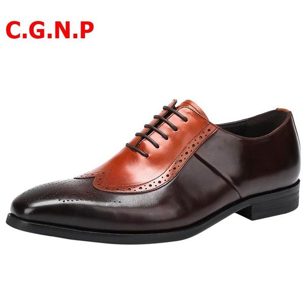 dress shoes c.g.n.p genuine leather oxford for men mixed color patchwork lace-up italian formal, Black 
dress shoes c.g.n.p genuine leather oxford for men mixed color patchwork lace-up italian formal, Black