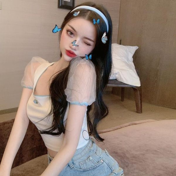 2020 summer new french square neck bubble sleeve temperament slim waist short t-shirt for women
2020 summer new french square neck bubble sleeve temperament slim waist short t-shirt for women