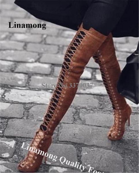 boots linamong western stylish peep toe over knee stiletto heel gladiator lace-up cut-out brown black suede long high
boots linamong western stylish peep toe over knee stiletto heel gladiator lace-up cut-out brown black suede long high