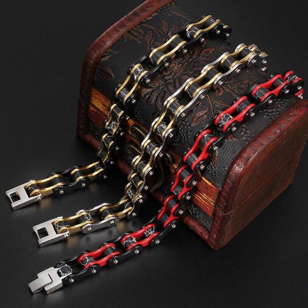 10mm punk men's women gold bike bracelests black red 316l stainless steel biker motorcycle link bracelet bangle jewelry
10mm punk men's women gold bike bracelests black red 316l stainless steel biker motorcycle link bracelet bangle jewelry
