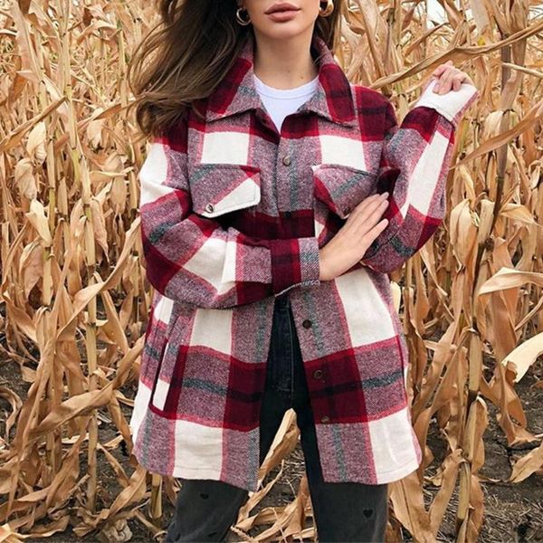 women's blouses & shirts wool blend jacket plaid overshirt check lapel collar long sleeve coat women oversized pockets with flaps butto, White
women's blouses & shirts wool blend jacket plaid overshirt check lapel collar long sleeve coat women oversized pockets with flaps butto, White
