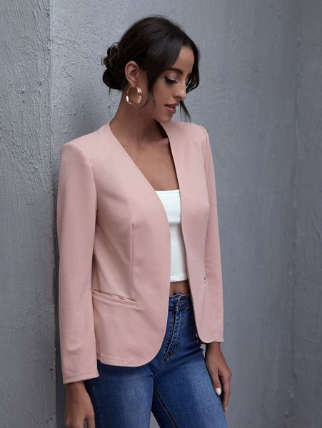 padded shoulder open-front blazer v871#, White;black