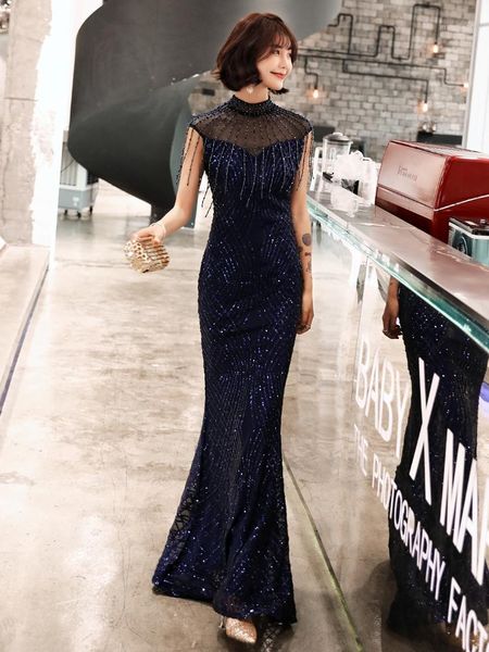 high neck luxury embroidery crystals long mermaid evening dresses vintage party lace sequined prom gowns kakahu ahiahi1, White;black
high neck luxury embroidery crystals long mermaid evening dresses vintage party lace sequined prom gowns kakahu ahiahi1, White;black